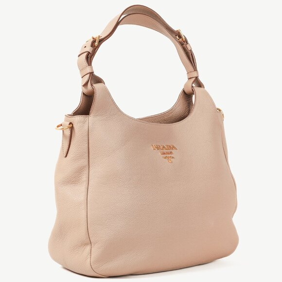 Prada Cammeo Vitello Daino Striped-Crossbody-Strap Hobo - Picture 2 of 13